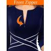 imageVFSHOW Womens Patchwork Colorblock Work Business Office Elegant Zipper up Slim ALine Skater DressNavy Blue With White Piping