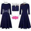 imageVFSHOW Womens Patchwork Colorblock Work Business Office Elegant Zipper up Slim ALine Skater DressNavy Blue With White Piping