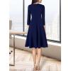 imageVFSHOW Womens Patchwork Colorblock Work Business Office Elegant Zipper up Slim ALine Skater DressNavy Blue With White Piping