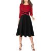 imageVFSHOW Womens Patchwork Colorblock Work Business Office Elegant Zipper up Slim ALine Skater DressRed and Black