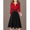 imageVFSHOW Womens Patchwork Colorblock Work Business Office Elegant Zipper up Slim ALine Skater DressRed and Black
