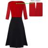 imageVFSHOW Womens Patchwork Colorblock Work Business Office Elegant Zipper up Slim ALine Skater DressRed and Black