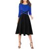 imageVFSHOW Womens Patchwork Colorblock Work Business Office Elegant Zipper up Slim ALine Skater DressRoyal Blue and Black
