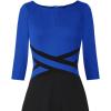 imageVFSHOW Womens Patchwork Colorblock Work Business Office Elegant Zipper up Slim ALine Skater DressRoyal Blue and Black