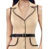 imageVFSHOW Womens Professional Work Business Casual Office Belted Elegant Lapel V Neck Buttons Fitted Pencil Sheath DressBeige and Black Piping