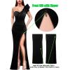 imageVFSHOW Womens Ruffle One Shoulder Strap Ruched Formal Prom Wedding Maxi Dress V Neck Elegant Split Cocktail Evening Long GownBlack Velvet
