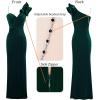 imageVFSHOW Womens Ruffle One Shoulder Strap Ruched Formal Prom Wedding Maxi Dress V Neck Elegant Split Cocktail Evening Long GownDark Green Velvet