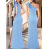 imageVFSHOW Womens Ruffle One Shoulder Strap Ruched Formal Prom Wedding Maxi Dress V Neck Elegant Split Cocktail Evening Long GownLight Blue Lace Embroidery
