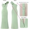 imageVFSHOW Womens Ruffle One Shoulder Strap Ruched Formal Prom Wedding Maxi Dress V Neck Elegant Split Cocktail Evening Long GownLight Green