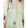 imageVFSHOW Womens Ruffle One Shoulder Strap Ruched Formal Prom Wedding Maxi Dress V Neck Elegant Split Cocktail Evening Long GownLight Green