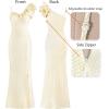 imageVFSHOW Womens Ruffle One Shoulder Strap Ruched Formal Prom Wedding Maxi Dress V Neck Elegant Split Cocktail Evening Long GownOff Whiteapricot Textured Knit