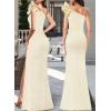 imageVFSHOW Womens Ruffle One Shoulder Strap Ruched Formal Prom Wedding Maxi Dress V Neck Elegant Split Cocktail Evening Long GownOff Whiteapricot Textured Knit