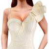 imageVFSHOW Womens Ruffle One Shoulder Strap Ruched Formal Prom Wedding Maxi Dress V Neck Elegant Split Cocktail Evening Long GownOff Whiteapricot Textured Knit