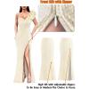 imageVFSHOW Womens Ruffle One Shoulder Strap Ruched Formal Prom Wedding Maxi Dress V Neck Elegant Split Cocktail Evening Long GownOff Whiteapricot Textured Knit