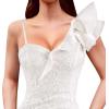 imageVFSHOW Womens Ruffle One Shoulder Strap Ruched Formal Prom Wedding Maxi Dress V Neck Elegant Split Cocktail Evening Long GownOffwhite Lace