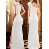 imageVFSHOW Womens Ruffle One Shoulder Strap Ruched Formal Prom Wedding Maxi Dress V Neck Elegant Split Cocktail Evening Long GownOffwhite Lace