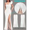 imageVFSHOW Womens Ruffle One Shoulder Strap Ruched Formal Prom Wedding Maxi Dress V Neck Elegant Split Cocktail Evening Long GownOffwhite Textured