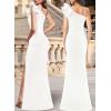 imageVFSHOW Womens Ruffle One Shoulder Strap Ruched Formal Prom Wedding Maxi Dress V Neck Elegant Split Cocktail Evening Long GownOffwhite Textured