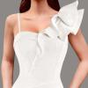 imageVFSHOW Womens Ruffle One Shoulder Strap Ruched Formal Prom Wedding Maxi Dress V Neck Elegant Split Cocktail Evening Long GownOffwhite Textured