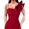 imageVFSHOW Womens Ruffle One Shoulder Strap Ruched Formal Prom Wedding Maxi Dress V Neck Elegant Split Cocktail Evening Long GownSolid Red
