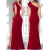 imageVFSHOW Womens Ruffle One Shoulder Strap Ruched Formal Prom Wedding Maxi Dress V Neck Elegant Split Cocktail Evening Long GownSolid Red