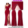 imageVFSHOW Womens Ruffle One Shoulder Strap Ruched Formal Prom Wedding Maxi Dress V Neck Elegant Split Cocktail Evening Long GownSolid Red