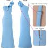 imageVFSHOW Womens Ruffle One Shoulder Strap Ruched Formal Prom Wedding Maxi Dress V Neck Elegant Split Cocktail Evening Long GownSolid Sky Blue