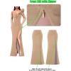 imageVFSHOW Womens Ruffle One Shoulder Strap Ruched Formal Prom Wedding Maxi Dress V Neck Elegant Split Cocktail Evening Long GownSparkly Champagne