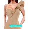 imageVFSHOW Womens Ruffle One Shoulder Strap Ruched Formal Prom Wedding Maxi Dress V Neck Elegant Split Cocktail Evening Long GownSparkly Champagne