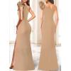 imageVFSHOW Womens Ruffle One Shoulder Strap Ruched Formal Prom Wedding Maxi Dress V Neck Elegant Split Cocktail Evening Long GownSparkly Champagne