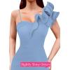 imageVFSHOW Womens Ruffle One Shoulder Strap Ruched Formal Prom Wedding Maxi Dress V Neck Elegant Split Cocktail Evening Long GownSparkly Light Blue