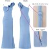 imageVFSHOW Womens Ruffle One Shoulder Strap Ruched Formal Prom Wedding Maxi Dress V Neck Elegant Split Cocktail Evening Long GownSparkly Light Blue