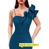 imageVFSHOW Womens Ruffle One Shoulder Strap Ruched Formal Prom Wedding Maxi Dress V Neck Elegant Split Cocktail Evening Long GownSparkly Peacock Blue