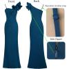 imageVFSHOW Womens Ruffle One Shoulder Strap Ruched Formal Prom Wedding Maxi Dress V Neck Elegant Split Cocktail Evening Long GownSparkly Peacock Blue