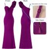 imageVFSHOW Womens Ruffle One Shoulder Strap Ruched Formal Prom Wedding Maxi Dress V Neck Elegant Split Cocktail Evening Long GownSparkly Purple