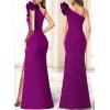 imageVFSHOW Womens Ruffle One Shoulder Strap Ruched Formal Prom Wedding Maxi Dress V Neck Elegant Split Cocktail Evening Long GownSparkly Purple
