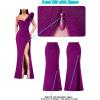 imageVFSHOW Womens Ruffle One Shoulder Strap Ruched Formal Prom Wedding Maxi Dress V Neck Elegant Split Cocktail Evening Long GownSparkly Purple