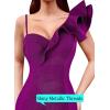 imageVFSHOW Womens Ruffle One Shoulder Strap Ruched Formal Prom Wedding Maxi Dress V Neck Elegant Split Cocktail Evening Long GownSparkly Purple