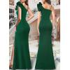 imageVFSHOW Womens Ruffle One Shoulder Strap Ruched Formal Prom Wedding Maxi Dress V Neck Elegant Split Cocktail Evening Long GownTextured Green