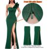 imageVFSHOW Womens Ruffle One Shoulder Strap Ruched Formal Prom Wedding Maxi Dress V Neck Elegant Split Cocktail Evening Long GownTextured Green