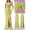 imageVFSHOW Womens Ruffle One Shoulder Strap Ruched Formal Prom Wedding Maxi Dress V Neck Elegant Split Cocktail Evening Long GownYellowgreen