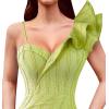 imageVFSHOW Womens Ruffle One Shoulder Strap Ruched Formal Prom Wedding Maxi Dress V Neck Elegant Split Cocktail Evening Long GownYellowgreen