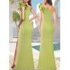 imageVFSHOW Womens Ruffle One Shoulder Strap Ruched Formal Prom Wedding Maxi Dress V Neck Elegant Split Cocktail Evening Long GownYellowgreen