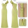 imageVFSHOW Womens Ruffle One Shoulder Strap Ruched Formal Prom Wedding Maxi Dress V Neck Elegant Split Cocktail Evening Long GownYellowgreen