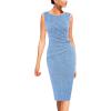 imageVFSHOW Womens Elegant Ruched Work Business Office Cocktail Party Sheath DressLight Blue and White Tweed