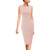 imageVFSHOW Womens Elegant Ruched Work Business Office Cocktail Party Sheath DressPink Tweed