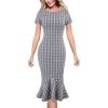 imageVFSHOW Womens Elegant Vintage Cocktail Party Mermaid Bodycon Midi MidCalf DressBlue Plaid Tweed