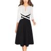 imageVFSHOW Womens Patchwork Colorblock Work Business Office Elegant Zipper up Slim ALine Skater DressOff White and Black