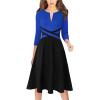 imageVFSHOW Womens Patchwork Colorblock Work Business Office Elegant Zipper up Slim ALine Skater DressRoyal Blue and Black