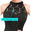 imageVFSHOW Womens Formal Sexy Halter High Slit Prom Wedding Guest Maxi Dress 2023 Illusion Sweetheart Neckline Evening Long GownBlack Floral Lacec